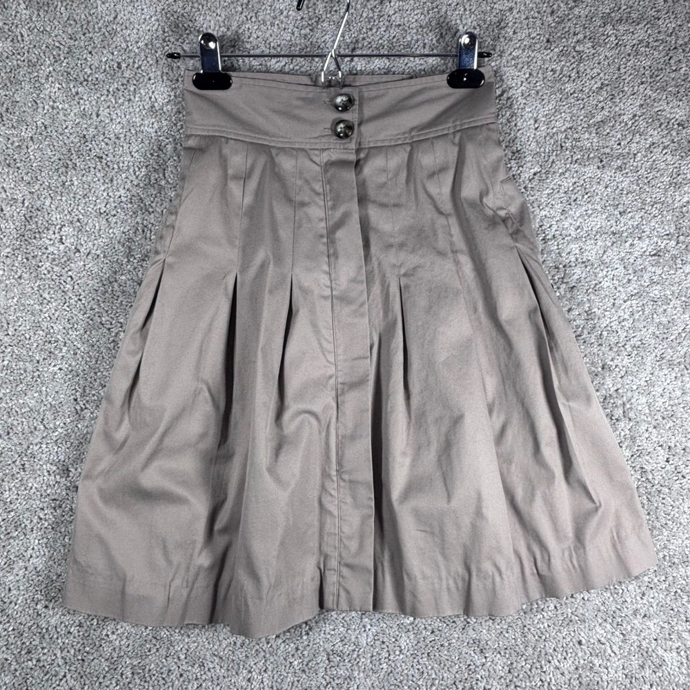 Fei Pleated A-Line Skirt Womens Size 0 Khaki Casual Career Button Front‎